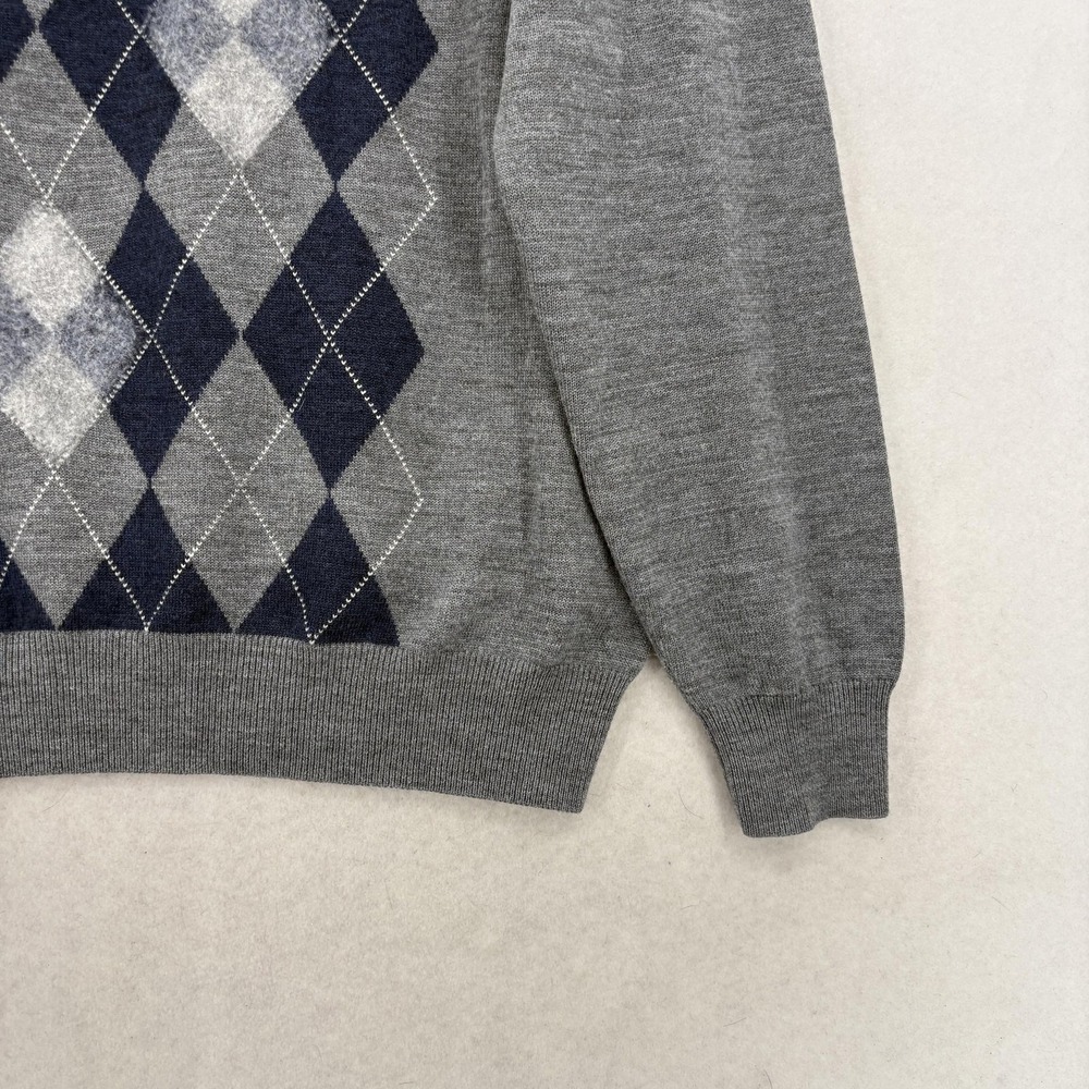 Williams & Kent Sweater Mens Medium Gray Merino Wool 1/4 Zip Argyle Pullover - Picture 3 of 12